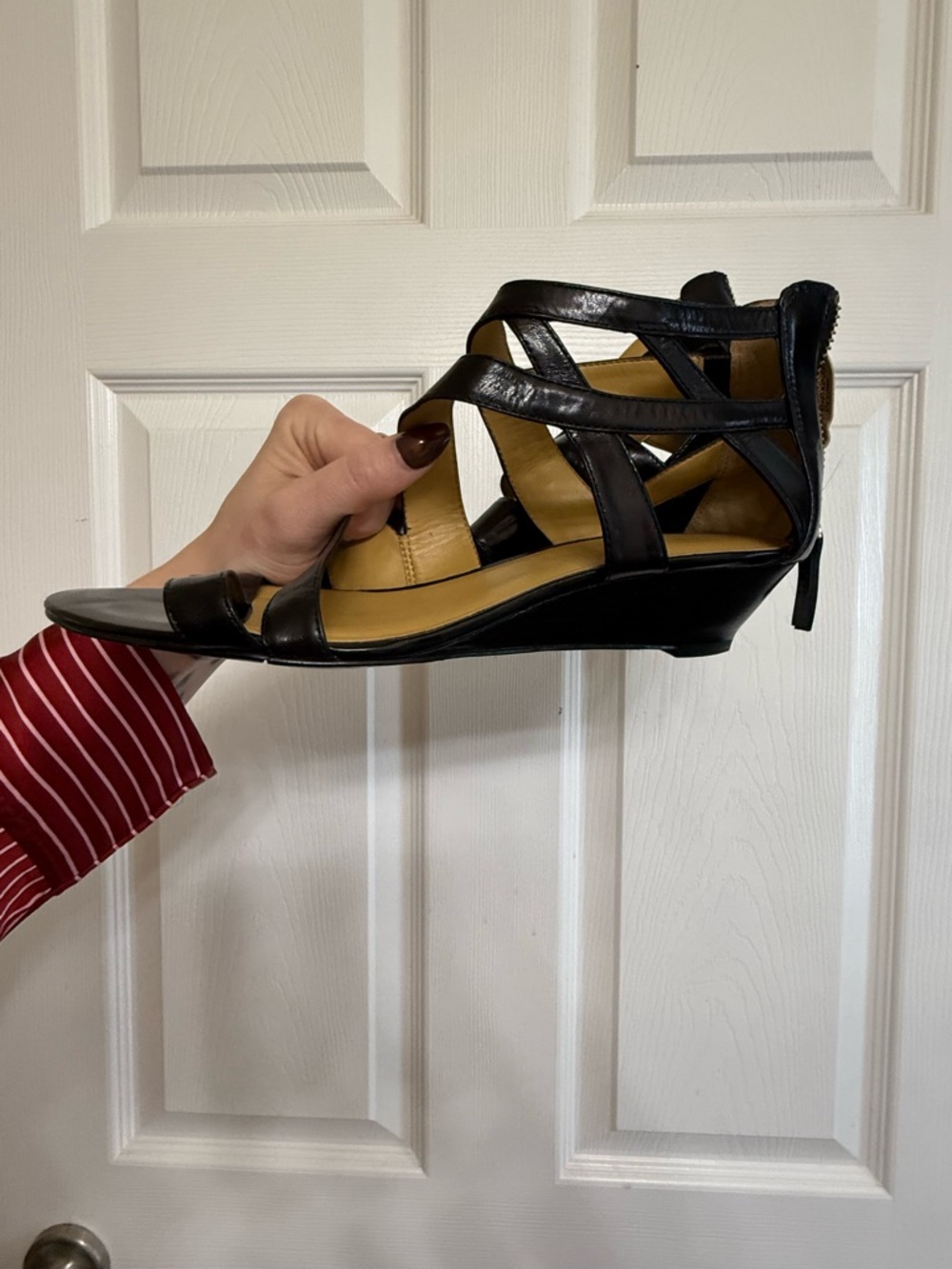 Nine West Black Strappy Low Wedge Sandals